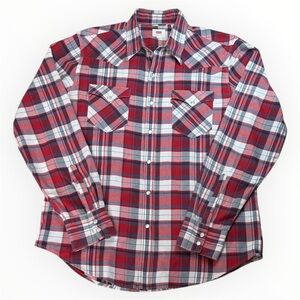 Levi's Red and White Plaid Western-Style Pearl Snap Shirt sz L Men’s
